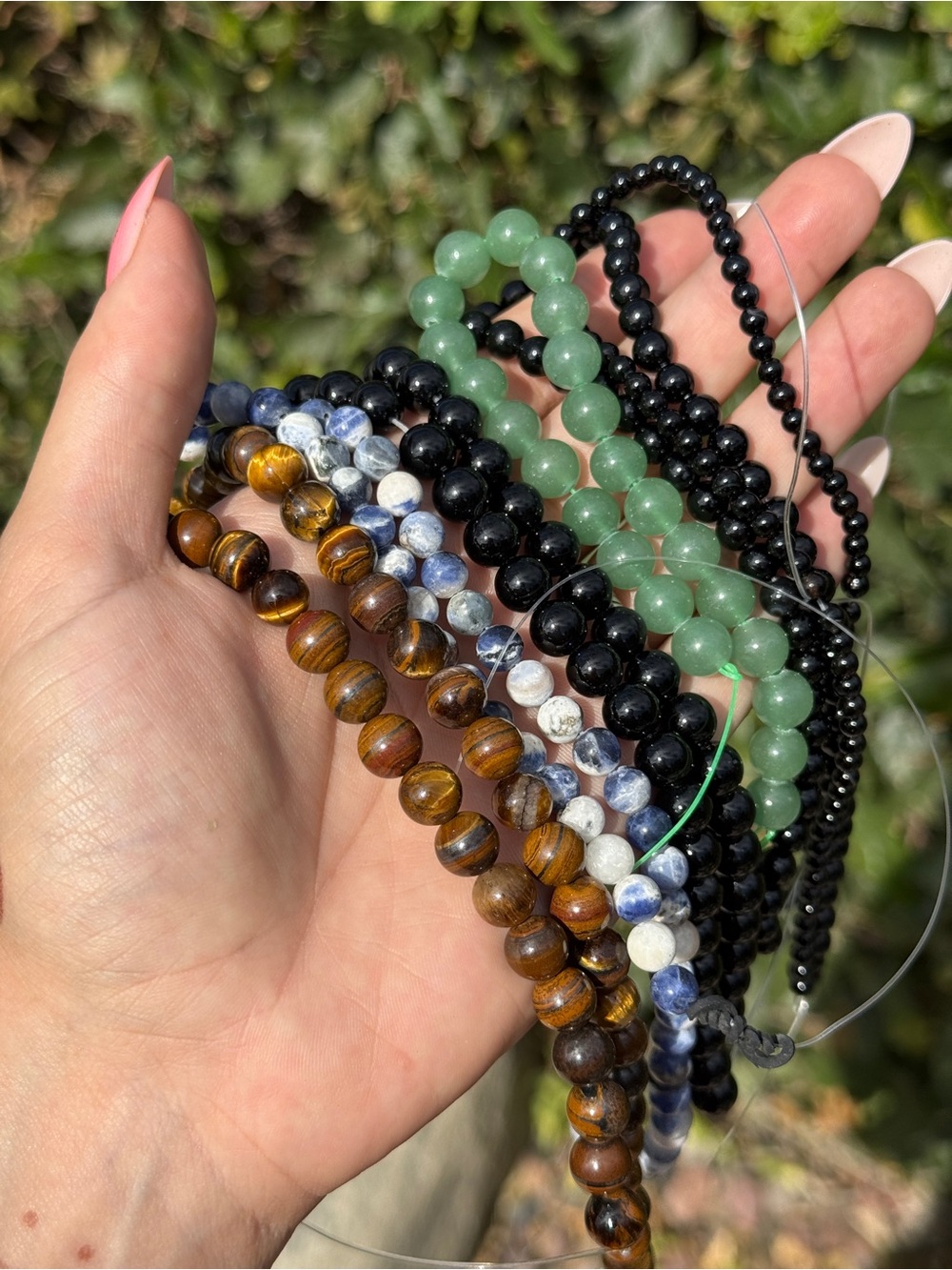 6 Piece Bead Lot Tigers Eye Sodalite Green Aventurine Black Obsidian
